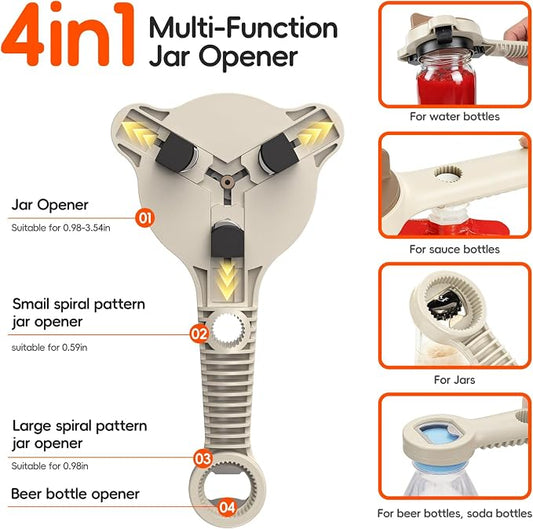 4-In-1Jar Opener,Jar Openers For Seniors,Adjustable Jar Opener Fits 1-3.5 Inch Bottle Caps,Perfect or Arthritis and WeakHands,Works Beer,Sauces,Canned Goods(Included Magnetic Hook) 2Pack
