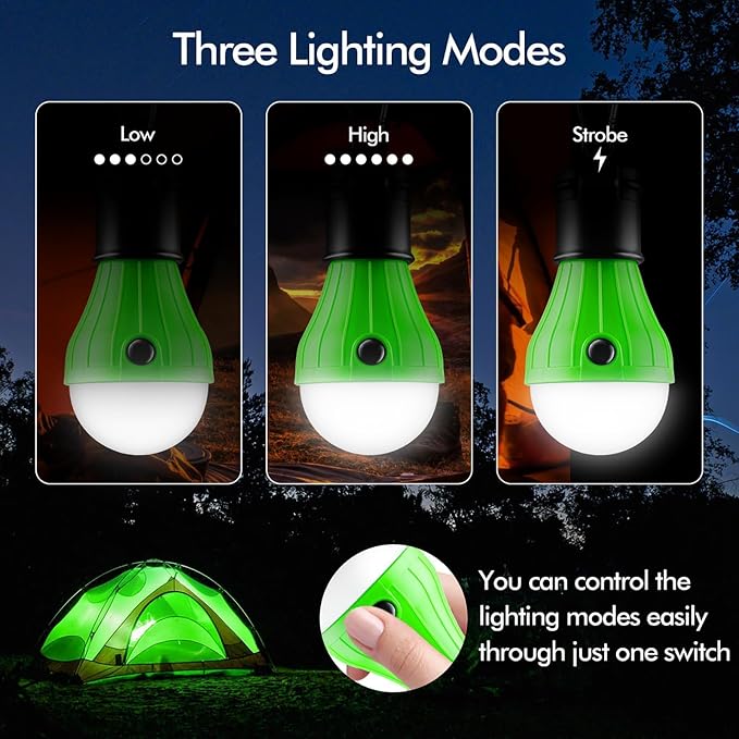 FLY2SKY Portable LED Gear Camping Lights with Clip Hook Emergency Light | Battery Powered LED Tent Lights Bulbs Outdoor Camping Essentials for Hiking Backpacking Hurricane Power Outage Emergency Gear