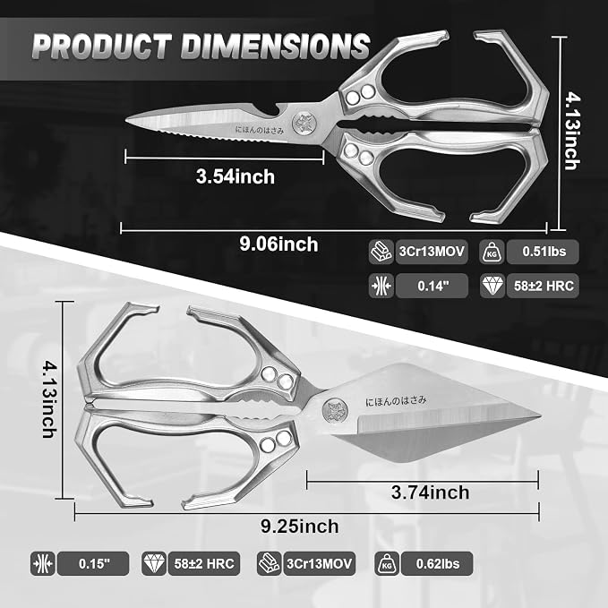 Kitchen Scissors Set for Food with Sharp Bone-Cutting Blades | Multi-Use Poultry Shears, Meat Seafood Use, Dual Riveted Joint, Ergonomic Handle, Easy Clean, Thoughtful Kitchen Gifts