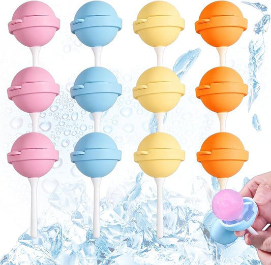 Silicone Lollipop Ice Cream Maker Molds, Reusable Popsicle Mold for Kids, DIY Ice Pop Maker for Juice Yogurt Frozen Treats, Fun Summer Dessert Mold (12)