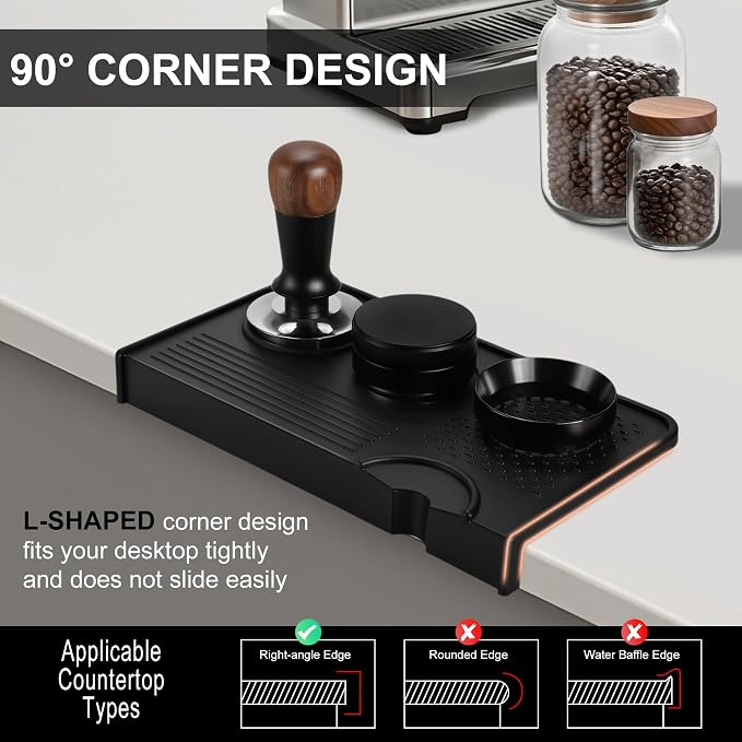 VOCOSTE Espresso Tamping Mat, Non-Slip, Protect Countertop, Black | Large Surface for Consistent Tamping, Silicone Protects Counters From Dents, Stays Put During Use, Tamper Mat for Barista
