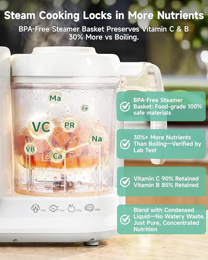 Baby Food Maker with Large Steam Basket Onestep Baby Food Processor Steamer with Steam & Grinding, Auto Cooking Self-Cleaning & Sterili-zing, BPA-Free for Healthy Homemade Baby Food