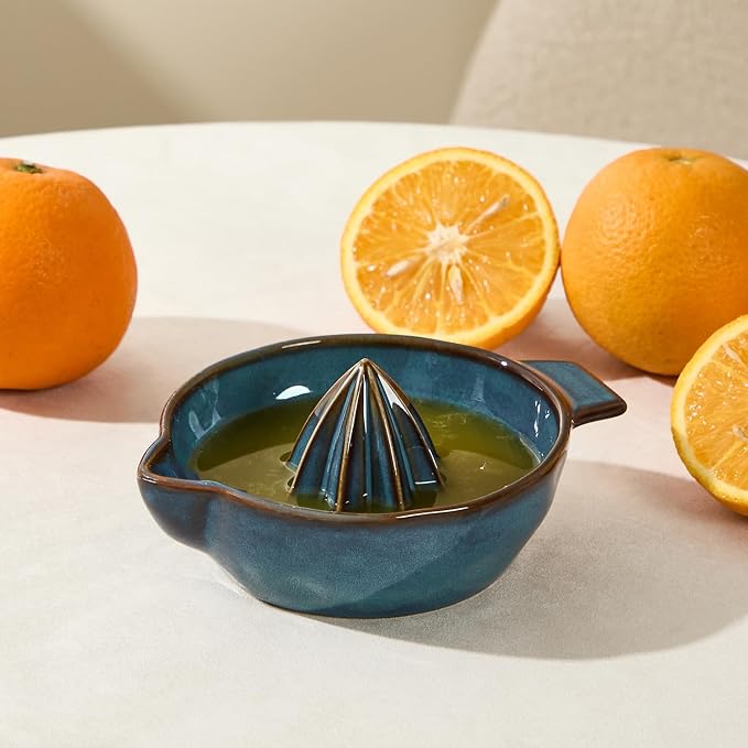 Ceramic Lemon Juicer Reamer Manual Citrus Lime Hand Squeezer Bowl Handheld | with Handle and Pour Spout, Easy to Use and Clean, Dishwasher Safe