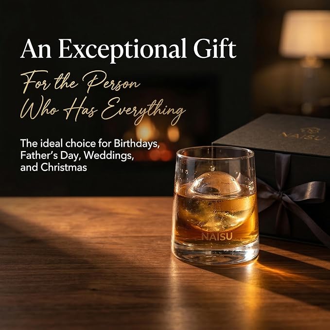 NAISU Glass - specifically designed N1 Sphere Clear Ice, Premium Whiskey & Cocktail Glass for Spirits, Bourbon & Scotch – Crystal-Clear, Heavy Base, Ideal for Home Bar & Gifting (One)