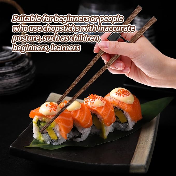 LYART 5 Pairs Reusable Training Chopsticks Beginners for Kids Adults Learners, Japanese Wooden Chopsticks Trainers Set, Dishwasher Safe, L8.86Inch (4.Wenge)
