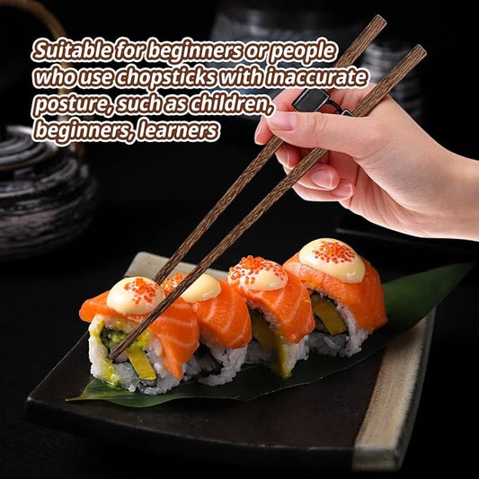 LYART 5 Pairs Reusable Training Chopsticks Beginners for Kids Adults Learners, Japanese Wooden Chopsticks Trainers Set, Dishwasher Safe, L8.86Inch (4.Wenge)