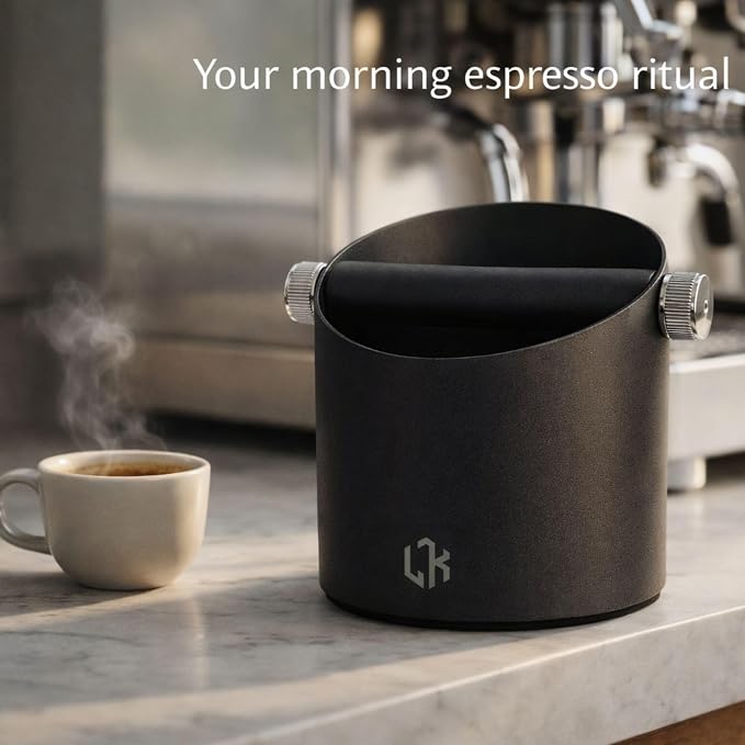 Espresso Knock Box – Coffee Knock Box Stainless Steel, 23-Puck Large Capacity Coffee Puck Knock Box with Non-Slip Base & Quiet Bar for Espresso Machine, Black