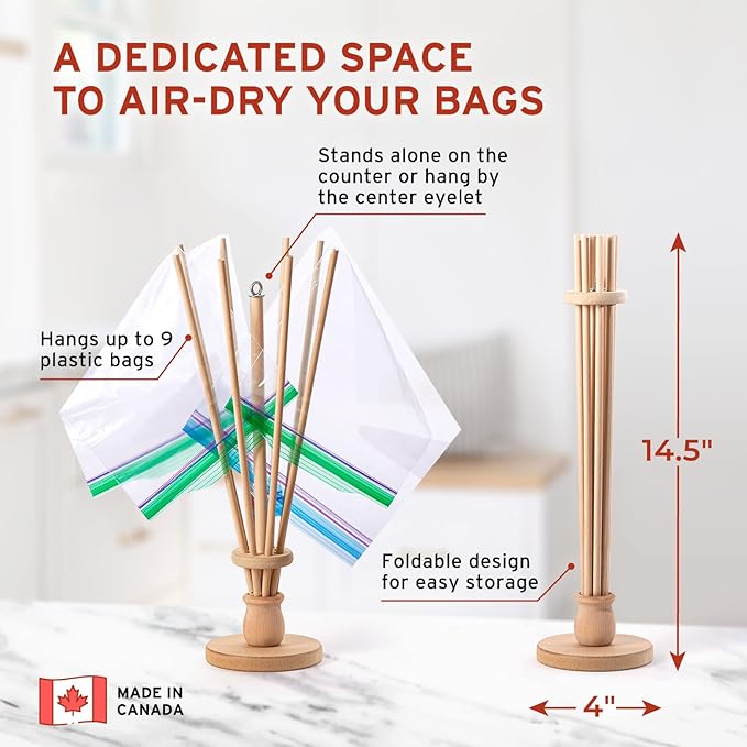 Plastic Bag and Bottle Dryer - Patented; Multi-Purpose Drying Rack Saves Money and the Planet. Folds for Easy Storage