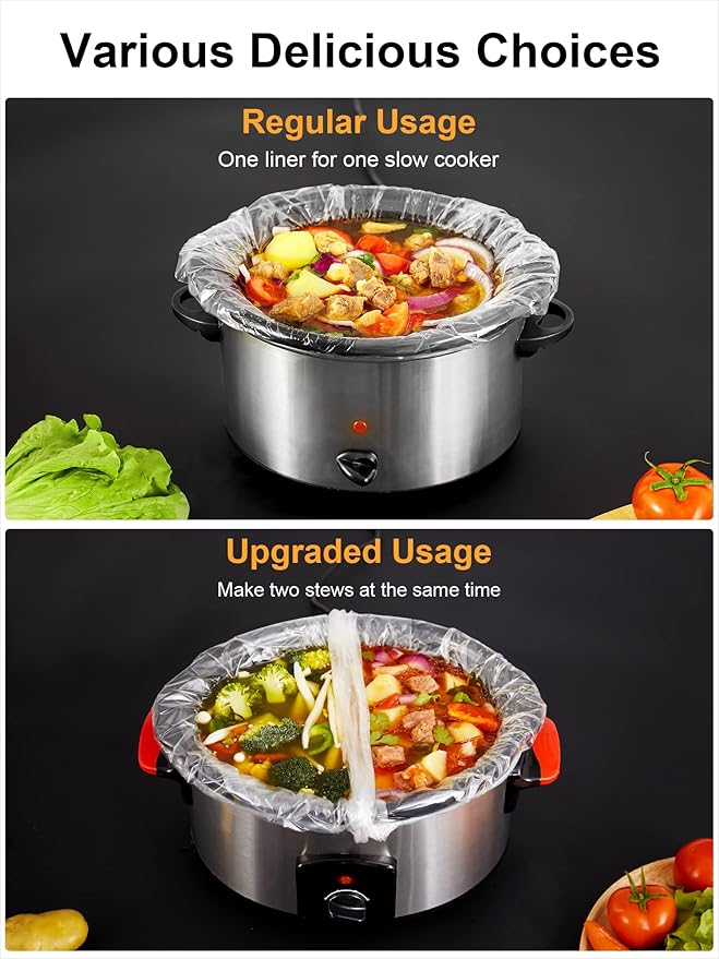 SMARTAKE Slow Cooker Liners, Large Size 13"x 21" Disposable Cooking Bags, Fit 3QT to 8QT for Slow Cooker, Cooking Trays, Suitable for Oval & Round Pots, 60 Liners