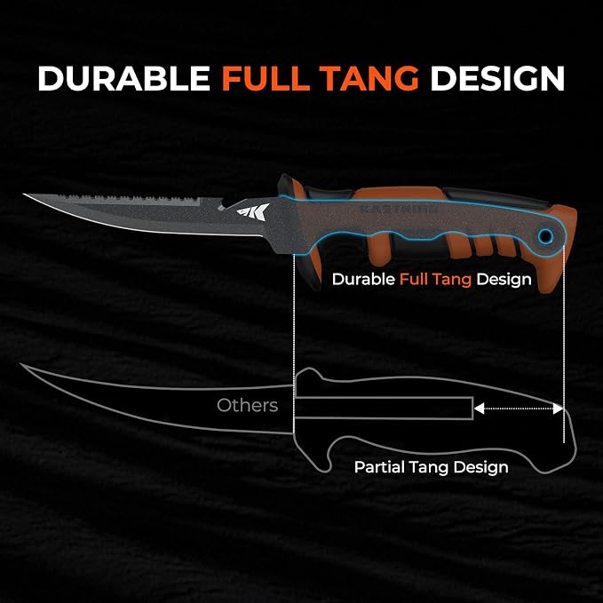 KastKing Ultimate Angler 5" Bait Knife, Fishing Knife for Men | Vanadium Stainless Steel Blade, Non-Slip Handle, Corrosion-Resistant, Dual Edge, Includes Sheath, Sharpener, Carabiner