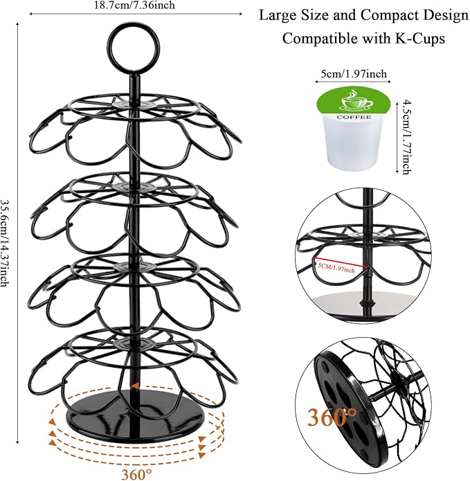 KIMIUP Coffee Pod Holder, K Cup Organizer Compatible with K-Cups(36 Pods), Kitchen Detachable Coffee Pod Organizer for Countertop, Spins 360-Degrees