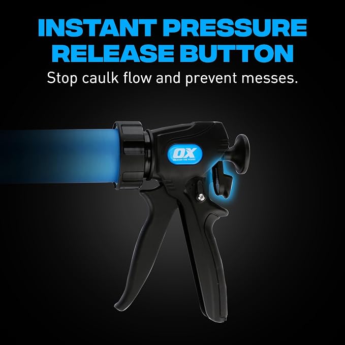 OX Professional Sausage Caulking Gun 20-Ounce Manual Sausage Gun - Dual Thrust 12:1 & 24:1 Ratio for Adhesive & Sealant - Pistola De Caulking