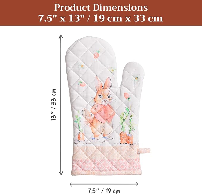 Maison d'Hermine Oven Gloves 100% Cotton Oven Mitt (7" x 13", Pack of 1) | With Loop Heat Resistant BBQ Cooking Gloves Baking Grilling Kitchen Handling Hot Pans Spring Summer - Bunny Party