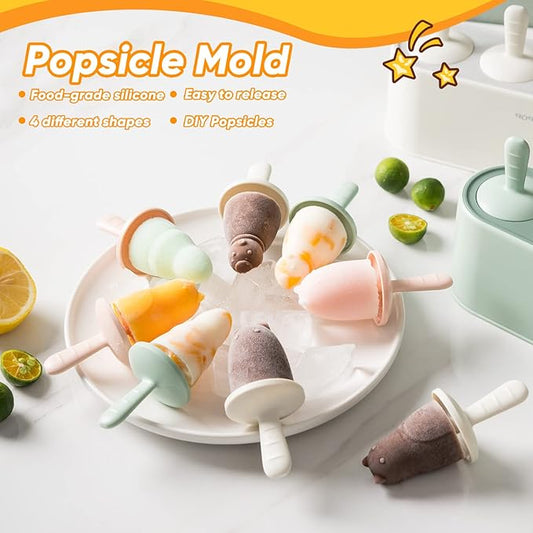 Popsicle Mold Set 4 Pieces Homemade Silicone Popsicle Maker Easy Release Ice Cream Molds Reusable DIY Pop Molds (Pink, WinterWonder Pops)