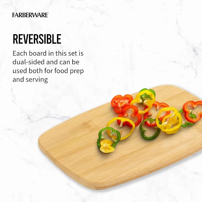 Farberware 4-Piece Bamboo Cutting Board Set - Reversible Boards for Meal Prep, Charcuterie, Cheese and Entertaining, Natural Bamboo Kitchen Essential
