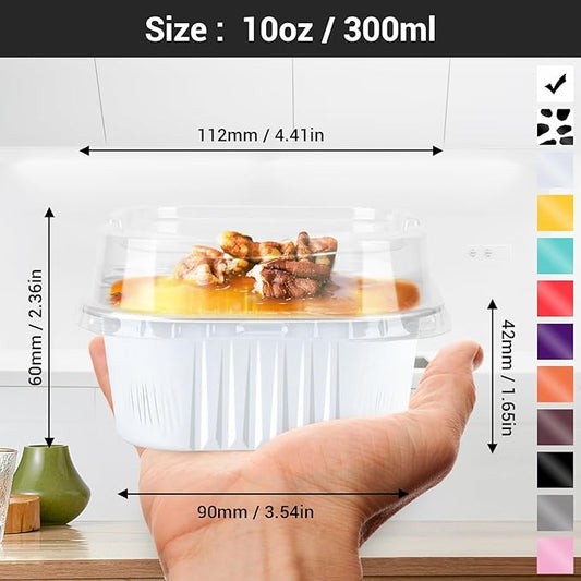 EUSOAR Disposable Ramekins with Lids, 10oz 100pcs Aluminum Foil Baking Cups, Creme Brulee Cups, Muffin Cups for Baking, Square Cupcake Pans, Mini Cake loaf Bread Containers