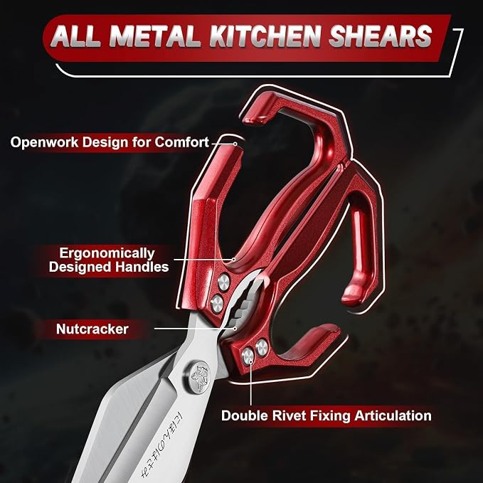 Kitchen Shears Set for Food with Sharp Bone-Cutting Blades | Multi-Use Poultry Scissors, Meat Seafood Use, Dual Riveted Joint, Ergonomic Handle, Easy Clean, Thoughtful Kitchen Gifts