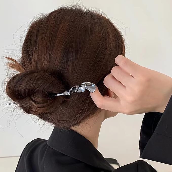 2PCS Metal Hair Sticks for Women Vintage Hair Chopsticks for Women Minimalism Irregular Curve Hair Sticks for Buns Chinese Hair Sticks Pins for Women