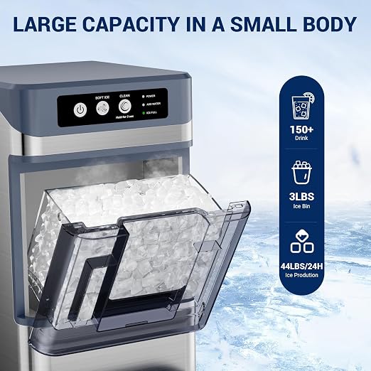 Ice Makers Countertop, 44Lbs/24H Nugget Ice Maker with 0.8 Gallon Water Tank, Ice Ready in 5min, Self-Cleaning Countertop Ice Makers, Soft Chewable Pellet Ice Machine for Home, Kitchen, RV, Camping