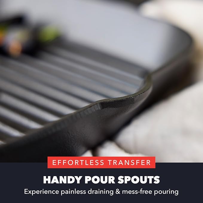 GreenPan x Bobby Flay 11" Pre-Seasoned Cast Iron Square Grill Pan | Natural Nonstick with Use, Heavy Duty, Induction & All Stovetop Compatible, High Heat & Oven Safe, Indoor/Outdoor