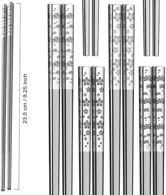 Stainless Steel Chopsticks - Laser-Engraved,Reusable metal chopsticks Non-Slip Tips, Dishwasher Safe Metal Utensils for Sushi, Cooking, Family & Gifts 9.25 Inches (Floral)