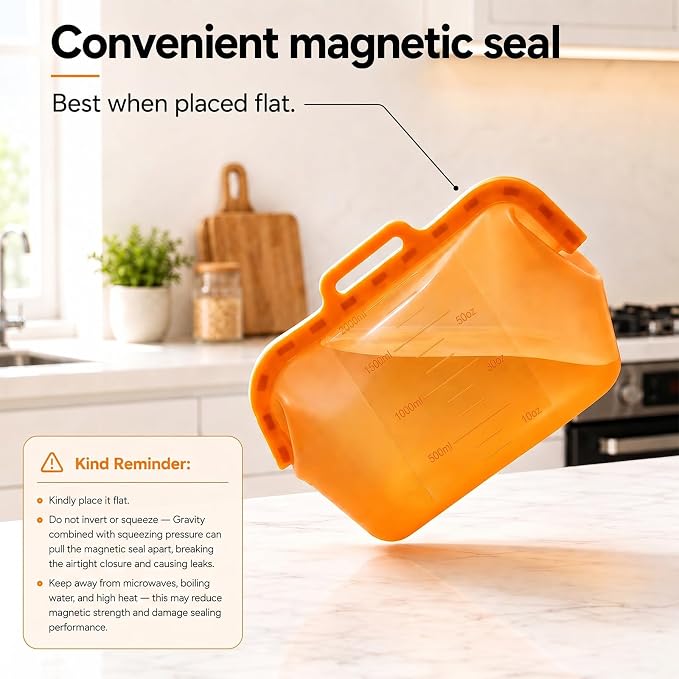 Magnetic Seal Reusable Silicone Food Storage Bag, 68 oz, NUZEAK | Magnetic Fast Seal, Stand-Up Freezer Bag for Food, Fruit, Snacks, Sandwiches and Meal Prep, Dishwasher Safe, 1 Pack