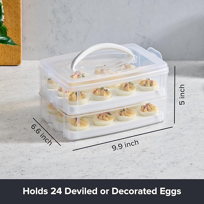 Snapware (2-Layer, 24 Eggs) Plastic Detachable Deviled Egg Carrier Storage | With lid and handle, freezer, dishwasher, microwave safe