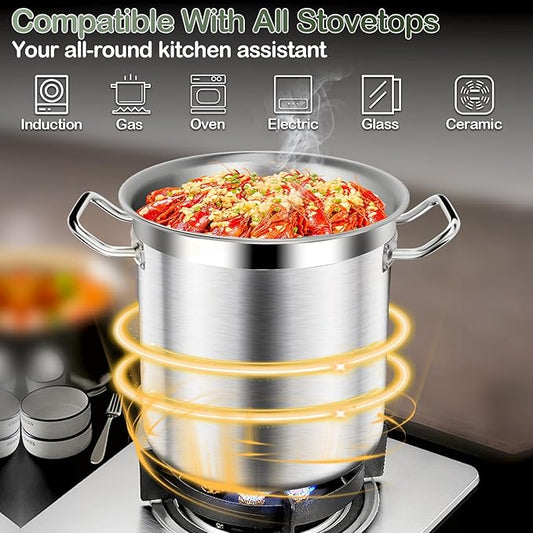 Large Stock Pot-40QT Stainless Steel Stockpot with Lid, Heavy Duty Tri-Ply Bottom Commercial Grade Stock Pot & Stockpots for Boiling Cooking Soup Stew Canning Cooking Pots,Big Stockpot, Deep Cookware