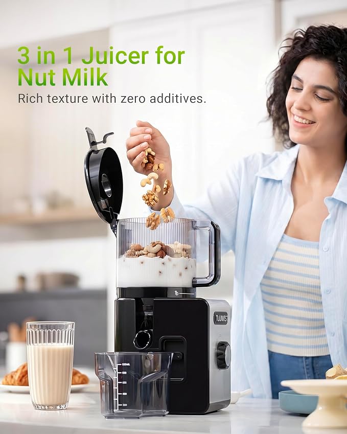 Cold Press Juicer Machine, 6.5" Large Feed Chute Masticating Extractor, Easy to Clean for Whole Fruits & Vegetables, High Yield