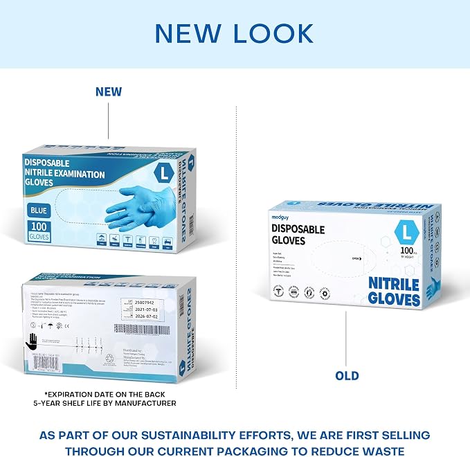 Medguy Medical Blue Nitrile Disposable Exam Gloves, 4 Mil 100 Pcs Powder-Free Latex-Free Food-Safe for Lab Cooking Cleaning