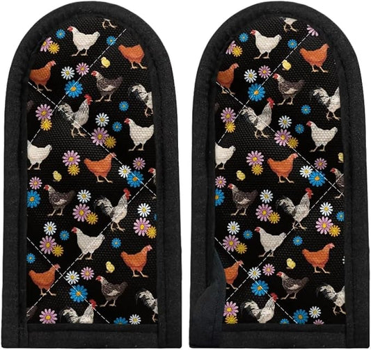 Coldinair Chicken Hot Handle Holder 2pcs Potholder Cookware Handle Cast Iron Skillets Handles Covers Heat Resistant Grip Covers for Cast Iron Skillet, Daisy Floral, Black