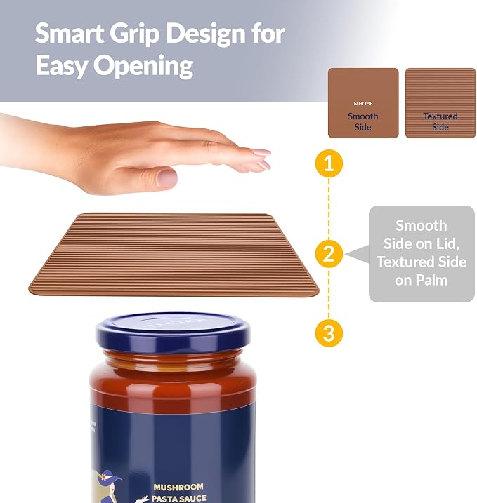 NIHOME Silicone Jar Opener – 6 Inch Large Anti-Slip Grip Pads, Premium 100% Food-Grade Silicone, Stylish Designer Colors, Multi-Purpose Heat-Resistant Mat & Coaster, Set of 4 (Coffee Colors, Square)