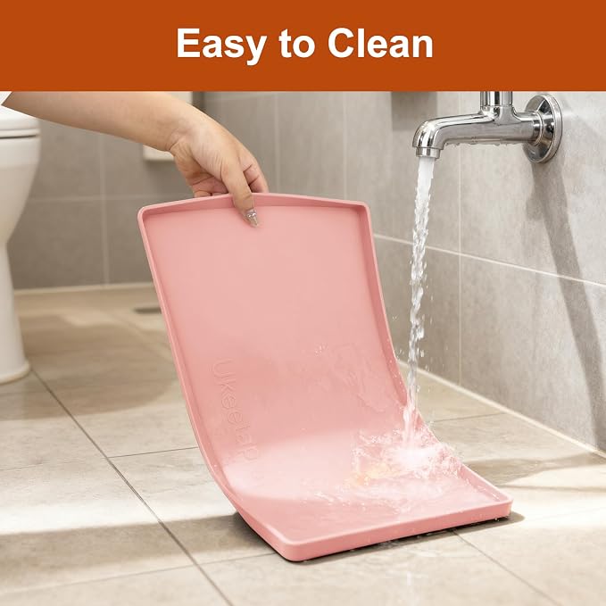 ukeetap 19" x 12" Extra Thick Silicone Mat Waterproof with Raised Edge, BPA Free Non-Slip Dog & Cat Food Mat, Feeding Mat for Food and Water Bowls, Spill Proof Mat to Protect Floors, Pink