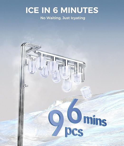Ecozy Countertop Ice Maker, Portable, Self-Cleaning, 9 Bullet Ice Cubes in 6 Mins, 26lbs/24Hrs, Ice Maker Machine with Ice Bags, Handle, Standing Scoop and Basket, Black, IM-BS261C