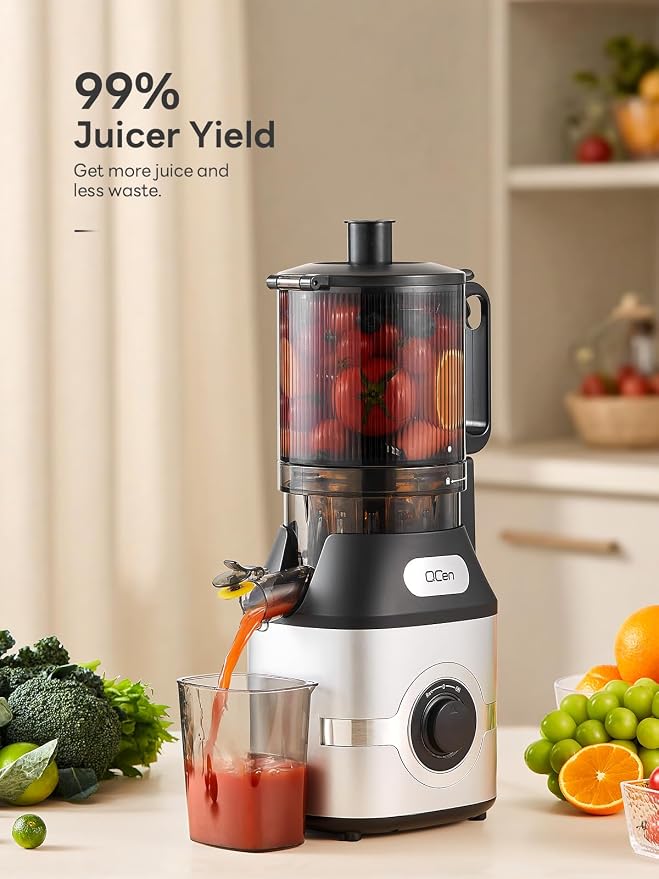 Cold Press Juicer Slow Masticating Machine with 5.5 Inch Chute(Silver) | Wide Feed Chute, For Whole Fruits And Vegetables, Easy To Clean, Gray Finish, Slow Juicing For Fresh Juice