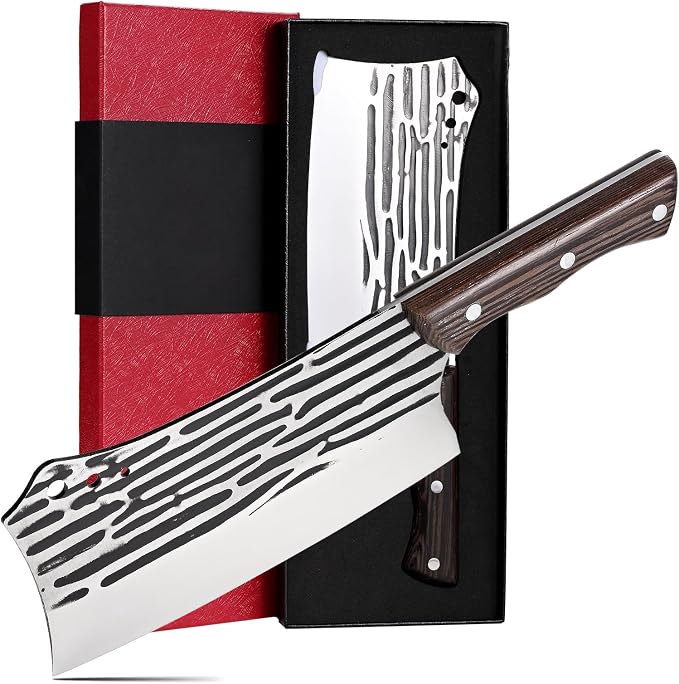 SHI BA ZI ZUO Forged Cleaver Knife Butcher Knife for Vegetable and Meat Cutting,with Non-Slip wooden handle
