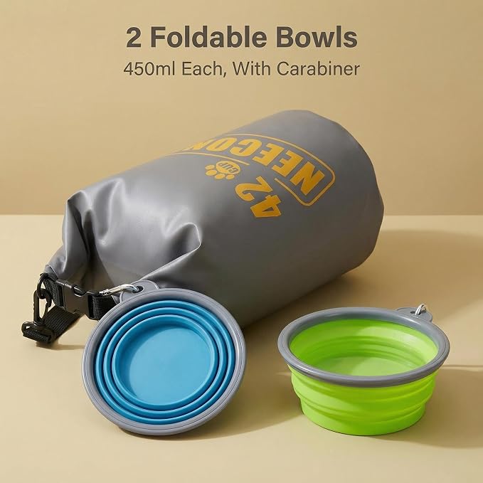 Dog Food Travel Bag With Collapsible Travel Bowls, 42 Cup Dog Food Storage System for Camping, Everyday-10L Food Dry Bag