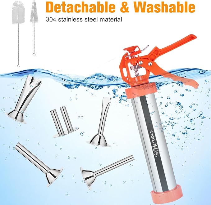 5rd Gen 2.5 LB Jerky Gun Kits, Jerky Maker Gun, Beef Jerky Gun, Stainless Steel Sausage Stuffer Jerky Making Gun with 5 Stainless Nozzles, 2 Cleaning Brushes, 1 Stomper