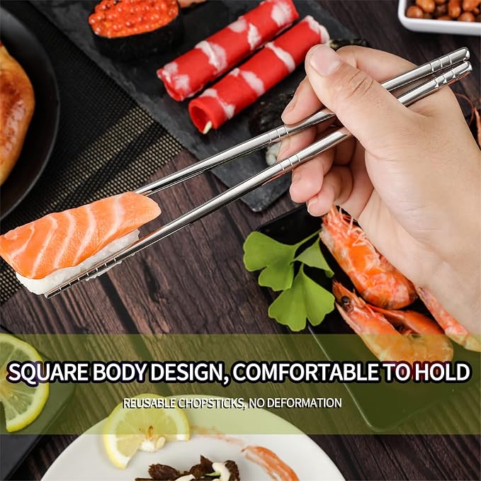 Stainless Steel Chopsticks, Metal Alloy Chopstick, Reusable Non-slip Design Chop Sticks, 5 Pairs Gift Set,Silver