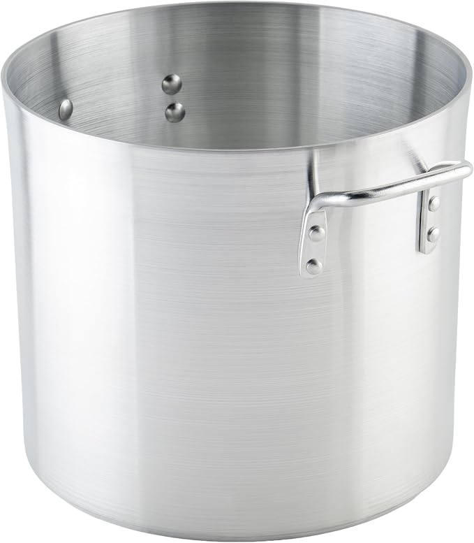 Winco 20 qt Aluminum Heavy-Duty Stock Pot | Thick walls, Riveted handles, Wide base, Great for Stocks, Soups, Pasta and Batch Cooking