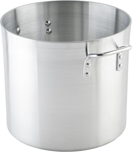 Winco 20 qt Aluminum Heavy-Duty Stock Pot | Thick walls, Riveted handles, Wide base, Great for Stocks, Soups, Pasta and Batch Cooking