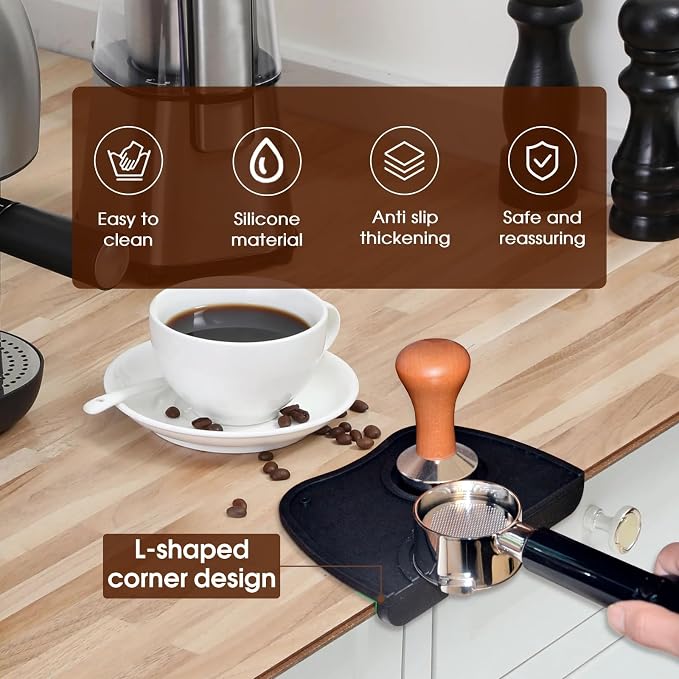 IAOSEN 6.3 inch Large Espresso Knock Box Silicone coffee Tamper Mat Espresso Machine Accessories Set of 2 with Removable Knock Bar and Anti-Slip Base for Home Office Barista Tools for Bar Shop
