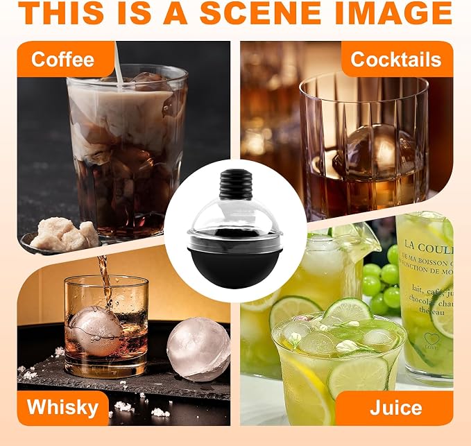 Set of 4 Round Ice Cube Mold, 2.4 Inches Ice Ball Mold for Whiskey | BPA Free, Reusable, Silicone, Easy to Peel Off, with Lid,Suitable for Refrigerator Use