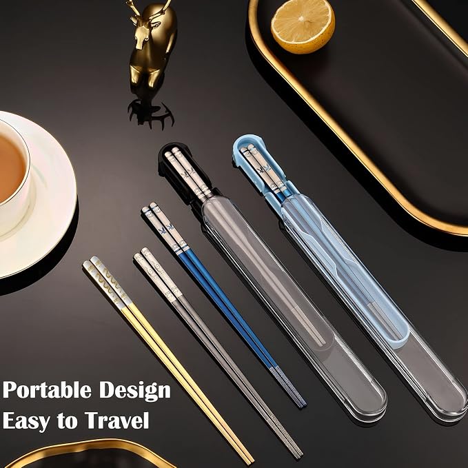 Metal Chopsticks Reusable,Stainless Steel,Titanium Plated,Black Phoenix 1PC | Portable Chop Stick with Case,Good for Beginners,Non-slip,Lightweight,Good for travel,snack,Chinese, Korean,Japanese Cuisines