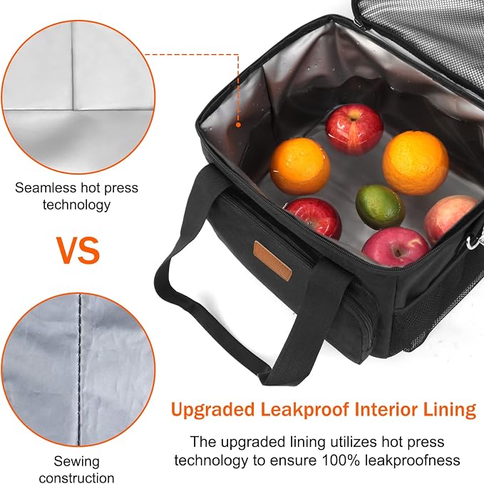 Lunch Bags for Women/Men, Insulated Lunch Bag for Work Office Picnic - Large Lunch Cooler Bag Leakproof Lunch Box with Adjustable Shoulder Strap for Adults - Black(15L)