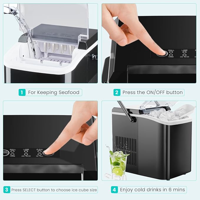 OLIXIS Countertop Ice Maker Machine with Handle, Auto-Cleaning Portable Ice Maker with Basket & Scoop, 26lbs in 24Hrs & 9 Cubes in 6 Mins, 2 Cube Sizes, for Home Party Camping RV, Black