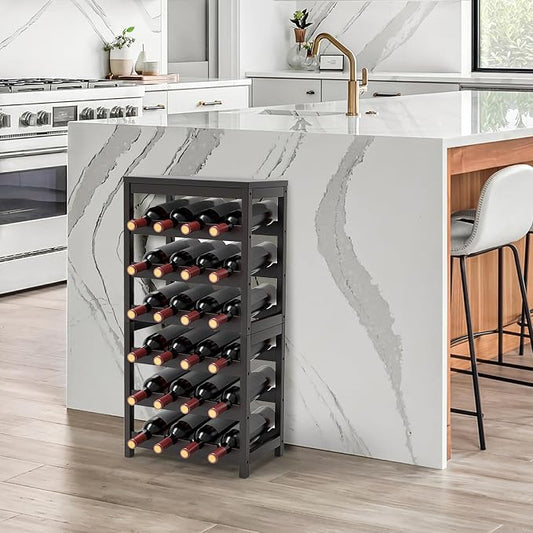 24 Botttle Wine Rack Freestanding Floor 6 Tier Bamboo Wine Rack Storage | 6 Tier Wine Rack Wine Storage Shelves for Kitchen Bar Dining Room Living Room Dark Brown