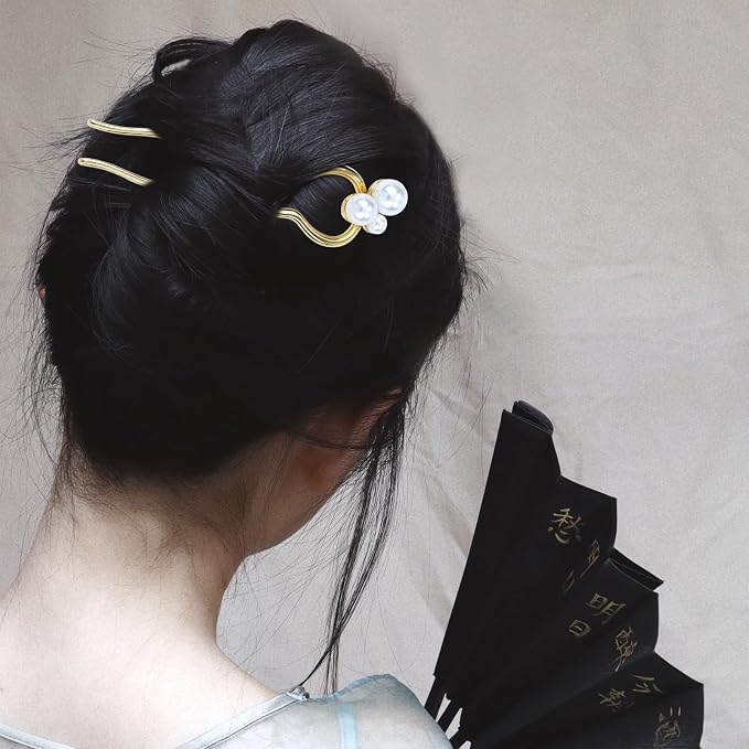 Lawie 10 Pack Cute Flower Butterfly U Shaped Gold Metal Hair Fork Pins Curved Chopsticks for Hair Sticks with Dangles French Hair Pins Bun Holder Decorative Hair Accessories for Women Girls