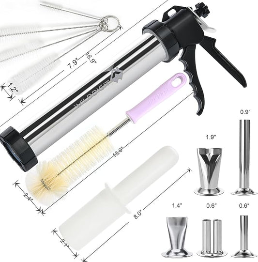3rd Gen 2.1 LB Professional Jerky Gun Kits, Sausage Stuffer, Stainless Steel Jerky Maker, Jerky Shooter, Beef Jerky Making Gun with 5 Nozzles, 1 meat pusher and 5 Cleaning Brushes