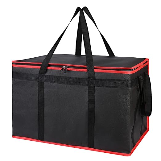 Bodaon Insulated Food Delivery Bag, XXX-Large Grocery Bags, Black-Red, 1Pk | Grocery Tote Insulation Bag for Catering/Drivers for Hot and Cold Meal, Pizza Warmer, Cooler Bag, Food Warmers for Parties